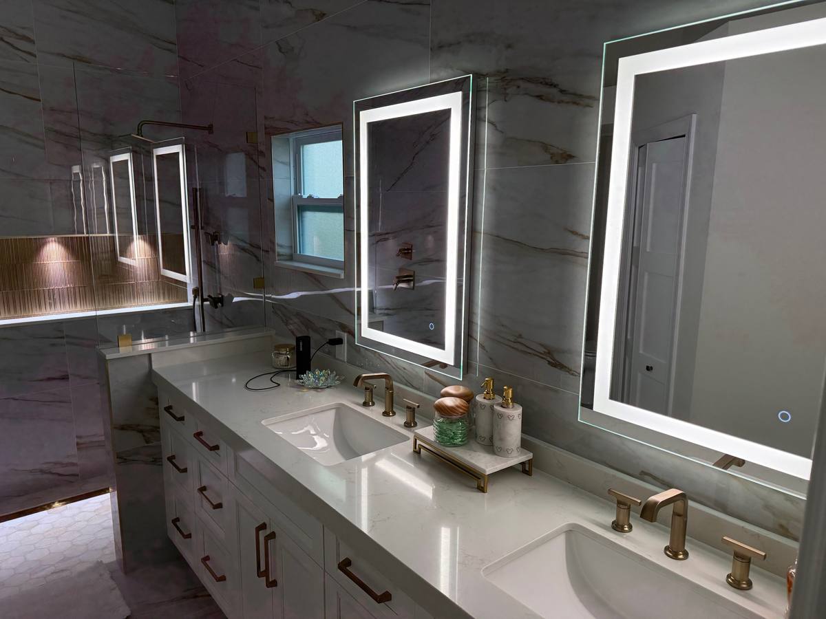 Finished double vanity bathroom remodel