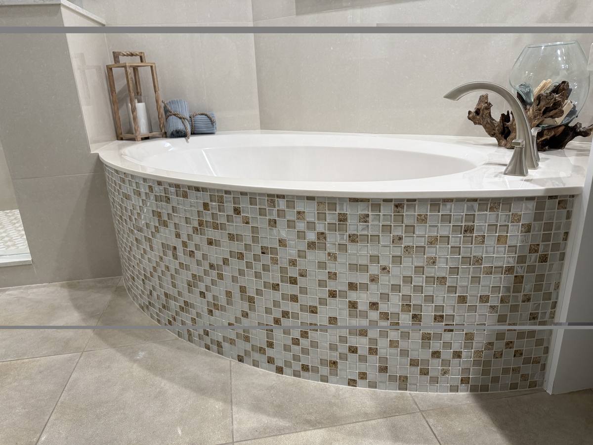 Mosaic-tiled soaking tub