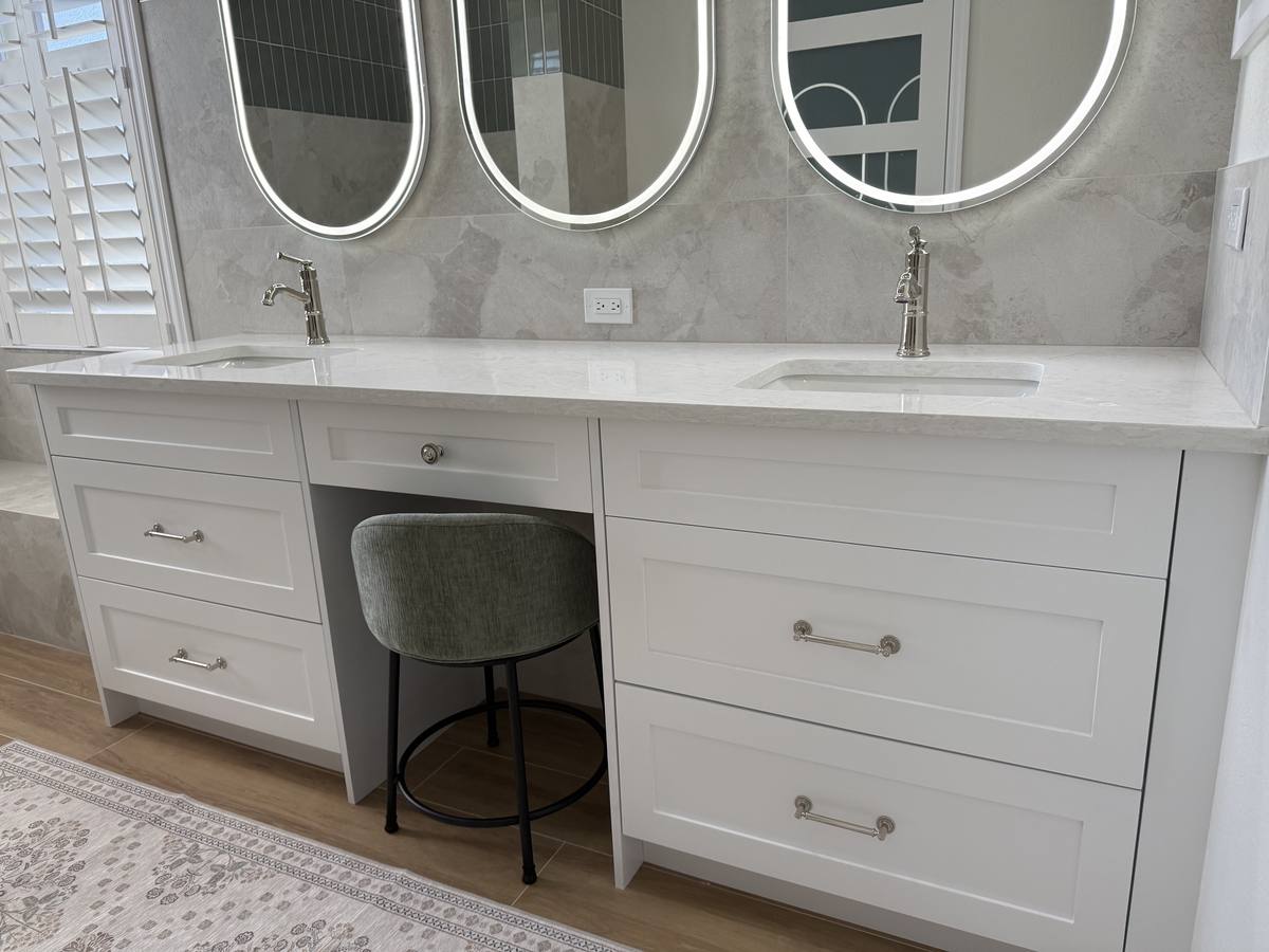 Double vanity with makeup desk