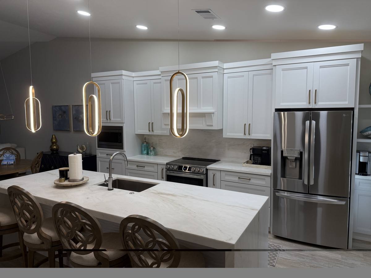 Modern kitchen with blue LED under-cabinet lighting